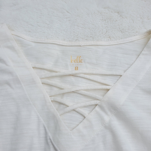 BELLE Cream V-Neck Cute Blouse Size L - Picture 2 of 5